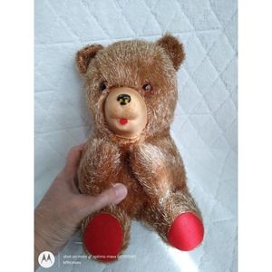 Teddy Bear rubber face vintage stuffed wood wool filled Carnival prize 1950s